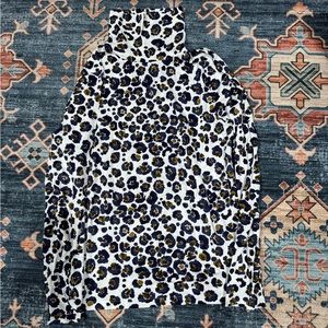 J. Crew Animal Print Turtleneck Top - White, Black, Gold
